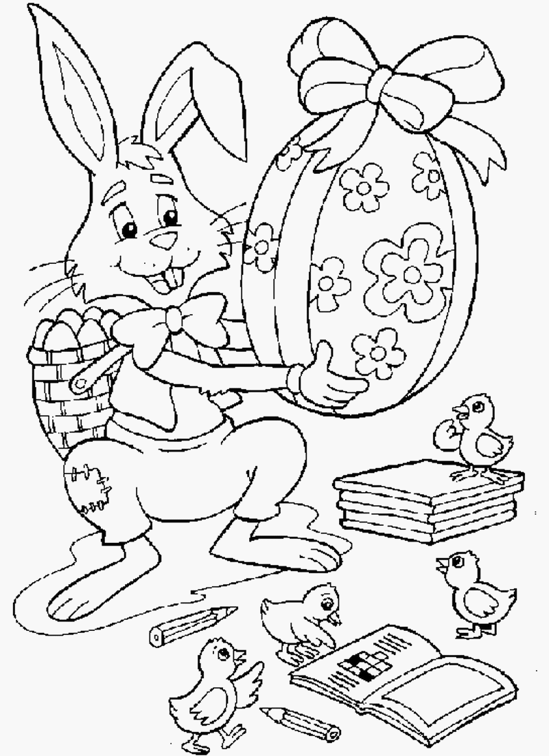 coloriage le lapin et le grand oeuf de paques